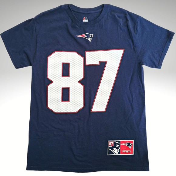 Majestic New England Patriots Rob Gronkowski 87 Blue T-Shirt Jersey Size Medium - Picture 1 of 6